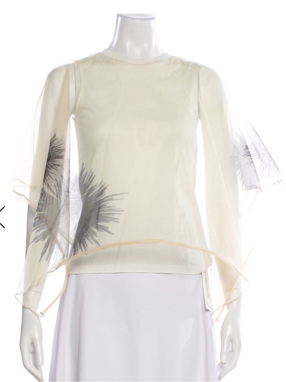 Kenzo Cream Sheer Overlay Top with Gray Floral Accents